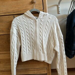 Sunday Best Cream Zip-Up Cable Knit Cardigan